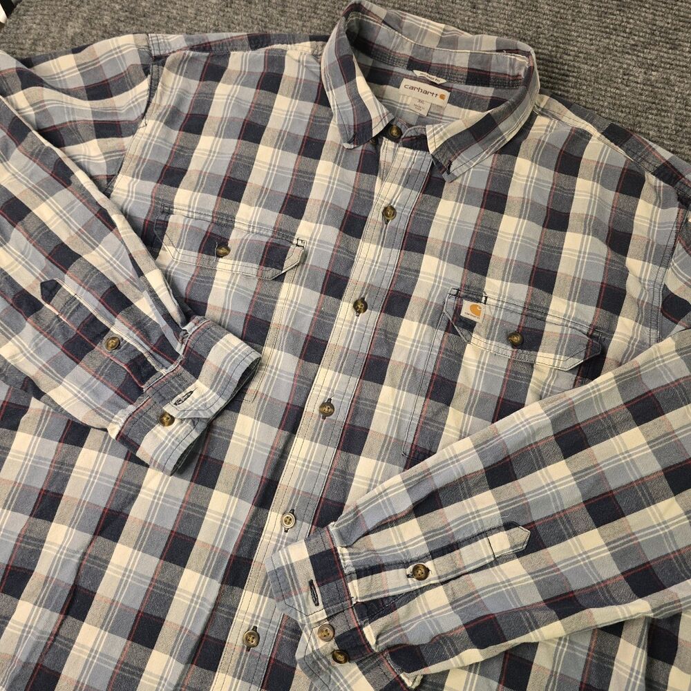 Carhartt Shirt Mens 3XL Blue Plaid Flannel Long Sleeve Button Front Workwear